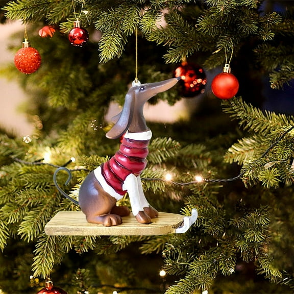 BOPORO Dachshund Christmas Ornament, Funny Cartoon Dog Christmas Tree Hanging Ornament, Xmas Tree Dog Pendant for Christmas Tree Decorations Car Backpacks Home Decor Dog Lovers Gifts