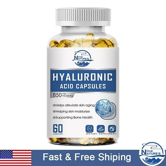 NL Hyaluronic Acid Supplement 850 mg 3 in 1 Support-Skin Hydration, Joint Lubrication 60 Capsules