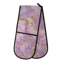 Yayeee Double Oven Mitt Kitchen Heat Resistant Baking 35" x7" Quilted Glove, Pastel Pink Marble Pattern