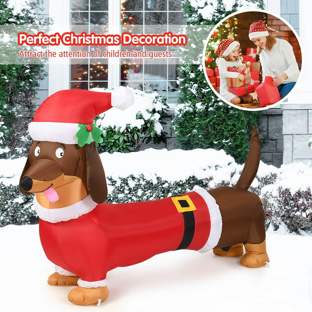 Costway 5 FT Inflatable Christmas Dog w/ LED Lights Blow Up Outdoor Inflatable Christmas Dogs