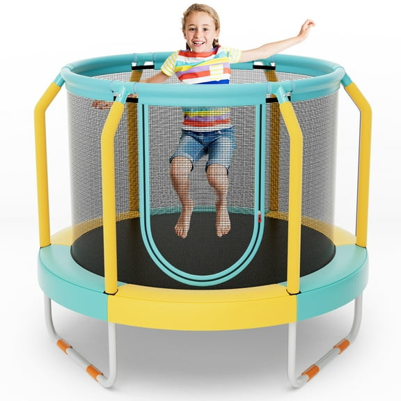 Infans 48" Mini Trampoline with Enclosure Heavy-duty Metal Frame U-shaped Legs Yellow