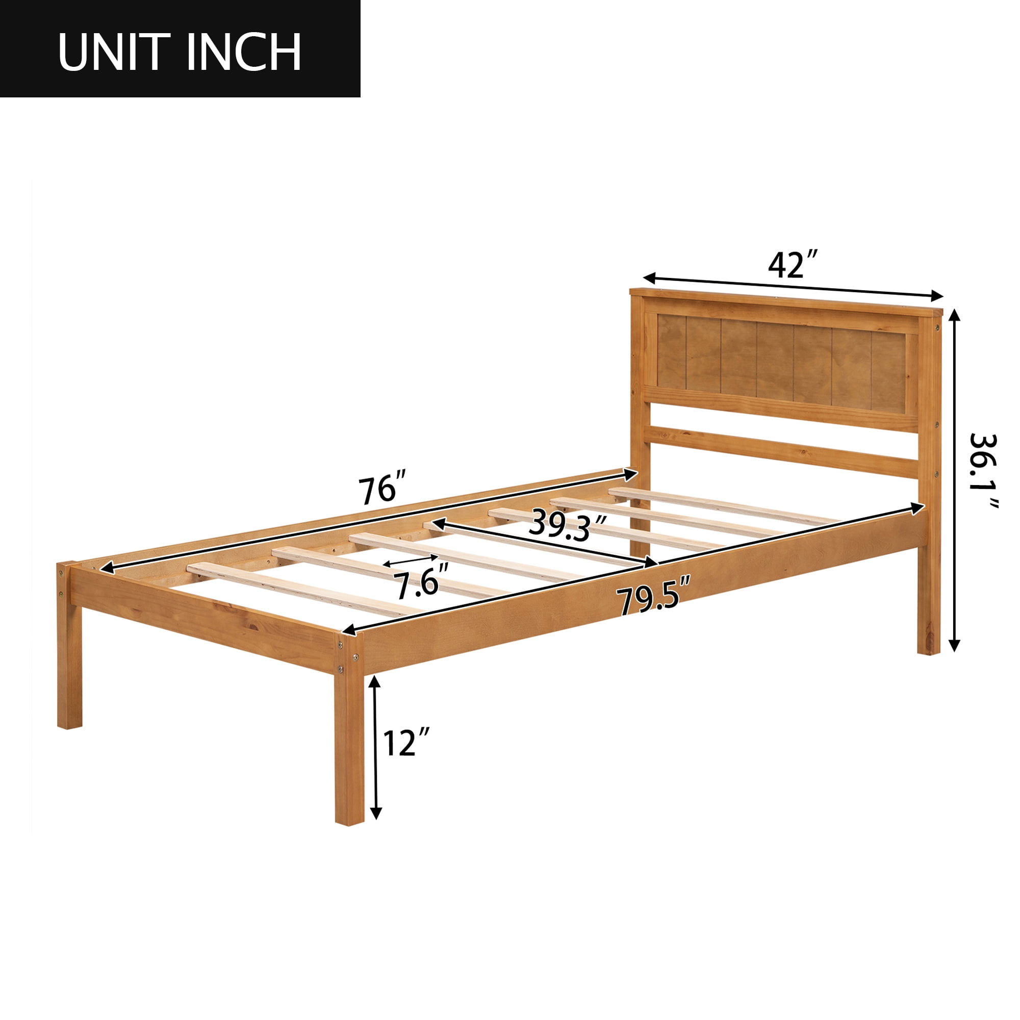 Leumius Twin Size Platform Bed Frame with Headboard, Wood Slat Support, No Box Spring Needed for Bedroom Guest Room Oak