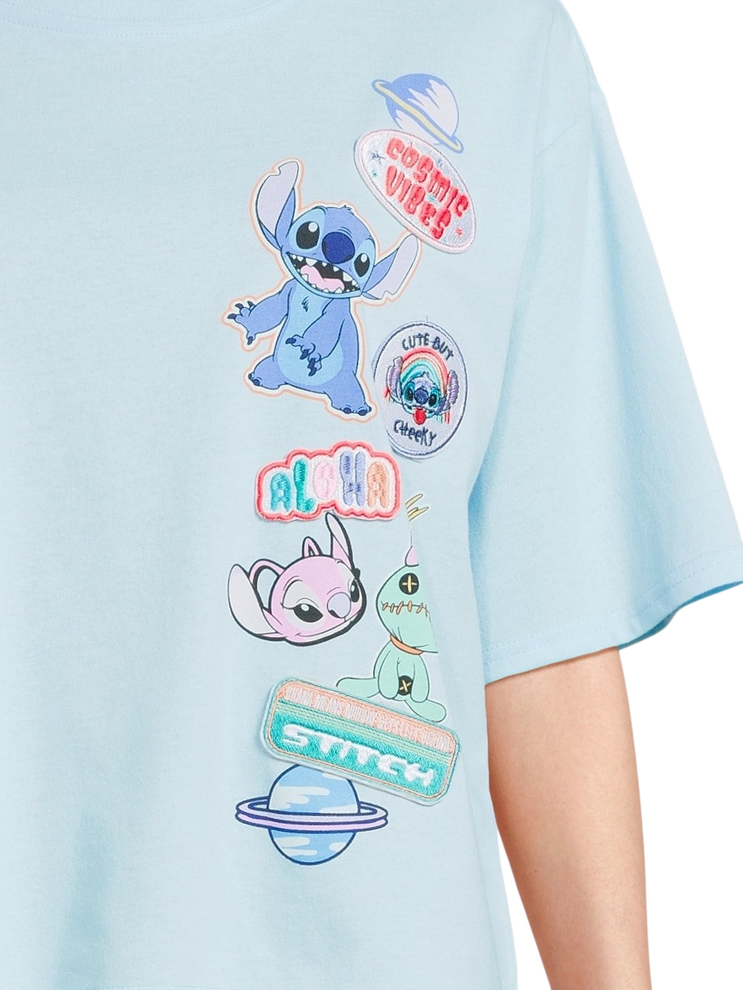 Stitch Women’s Multi Patch Graphic Tee with Short Sleeves, Sizes XS-XXXL