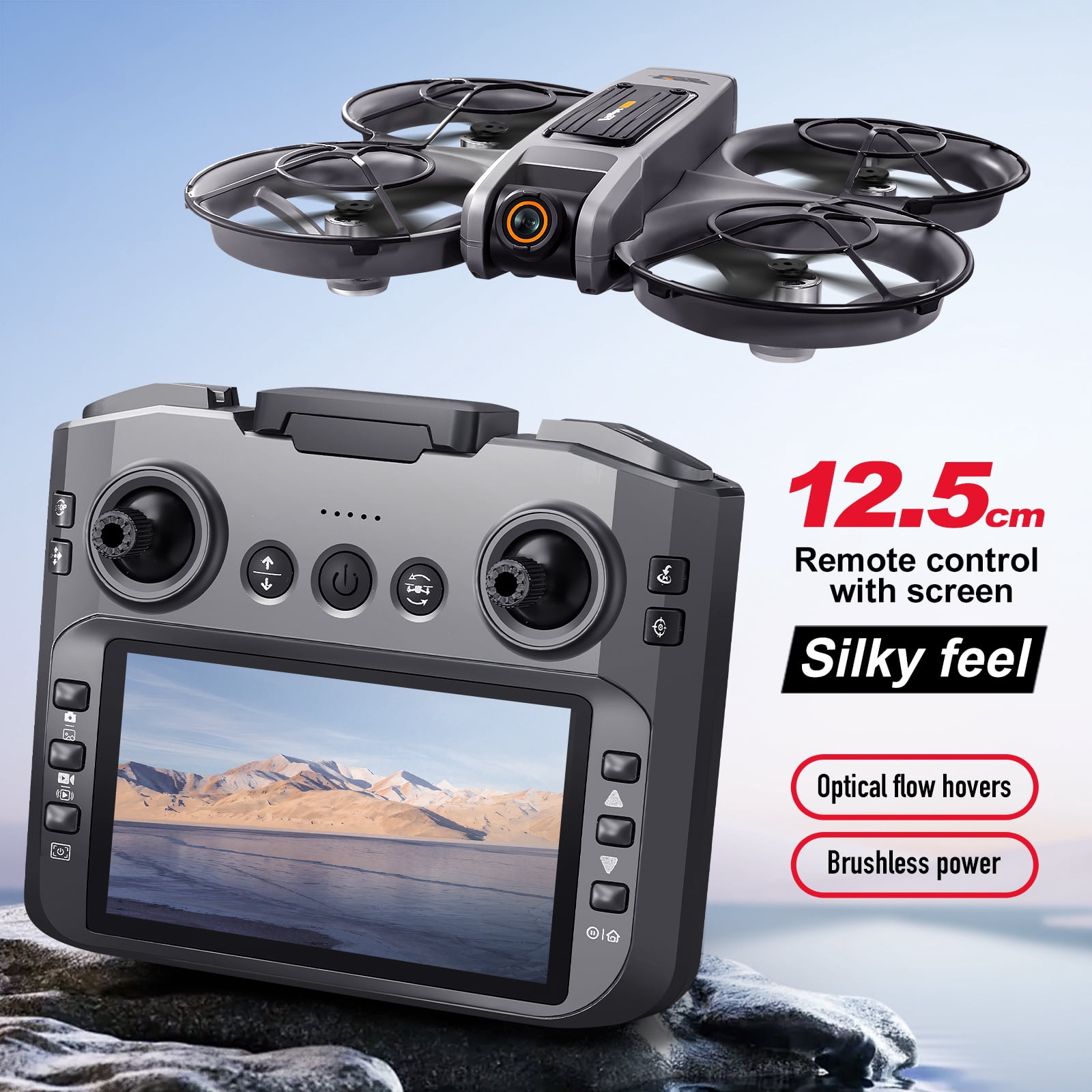 S156 Drone with 4.5in Screen Remote Control, 1080P HD Dual Camera, Brushless Motor, Optical Flow Positioning, One-Click Take off and Landing, Easy Control Drone Gift