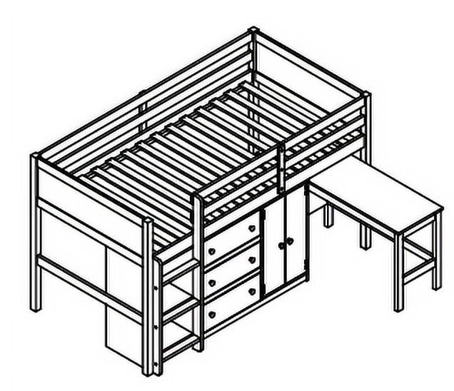 Euroco Wood Twin Size Loft Bed Frame with 3 Drawers, Portable Desk and Shelves for Kids