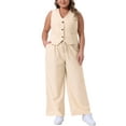 thumbnail image 2 of NOMADIC NOOK Women's Plus Size 2 Piece Casual Button Down Vests and Drawstring Elastic Waist Wide Leg Palazzo Pants Sets with Pocket 1X Beige, 2 of 6