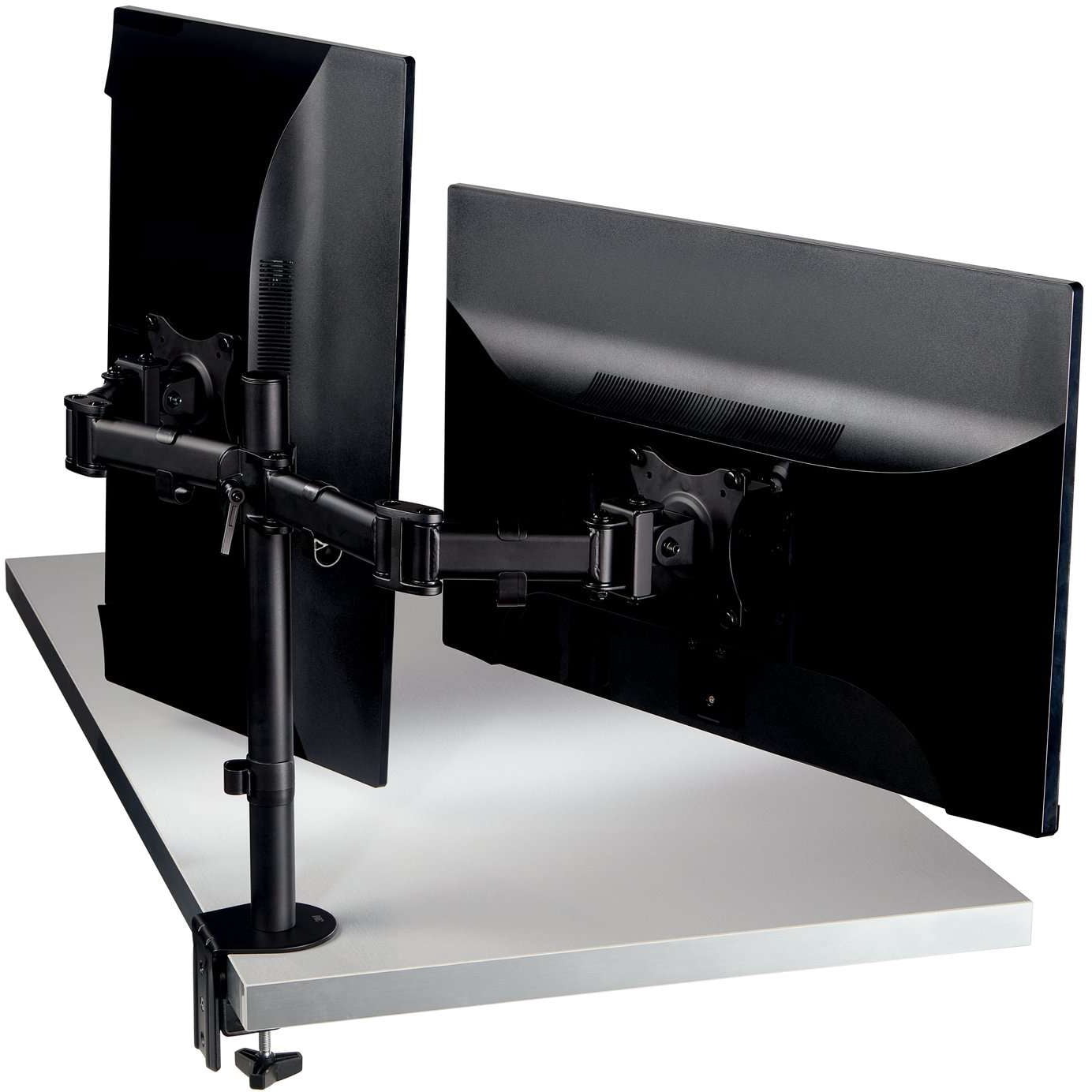 360 Degree Rotation +45 Degree/-45 Degree Tilt 90 Degree Pan Dual Monitor Mount For 27 in. Monitors Supports 20 lbs. - Black (1/Carton)