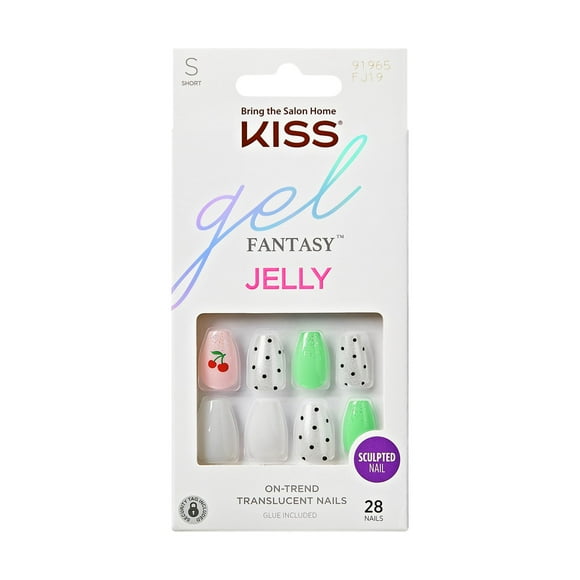 Presion Nails KISS Gel Fantasy «Jelly Baby» con pegamento y herramientas