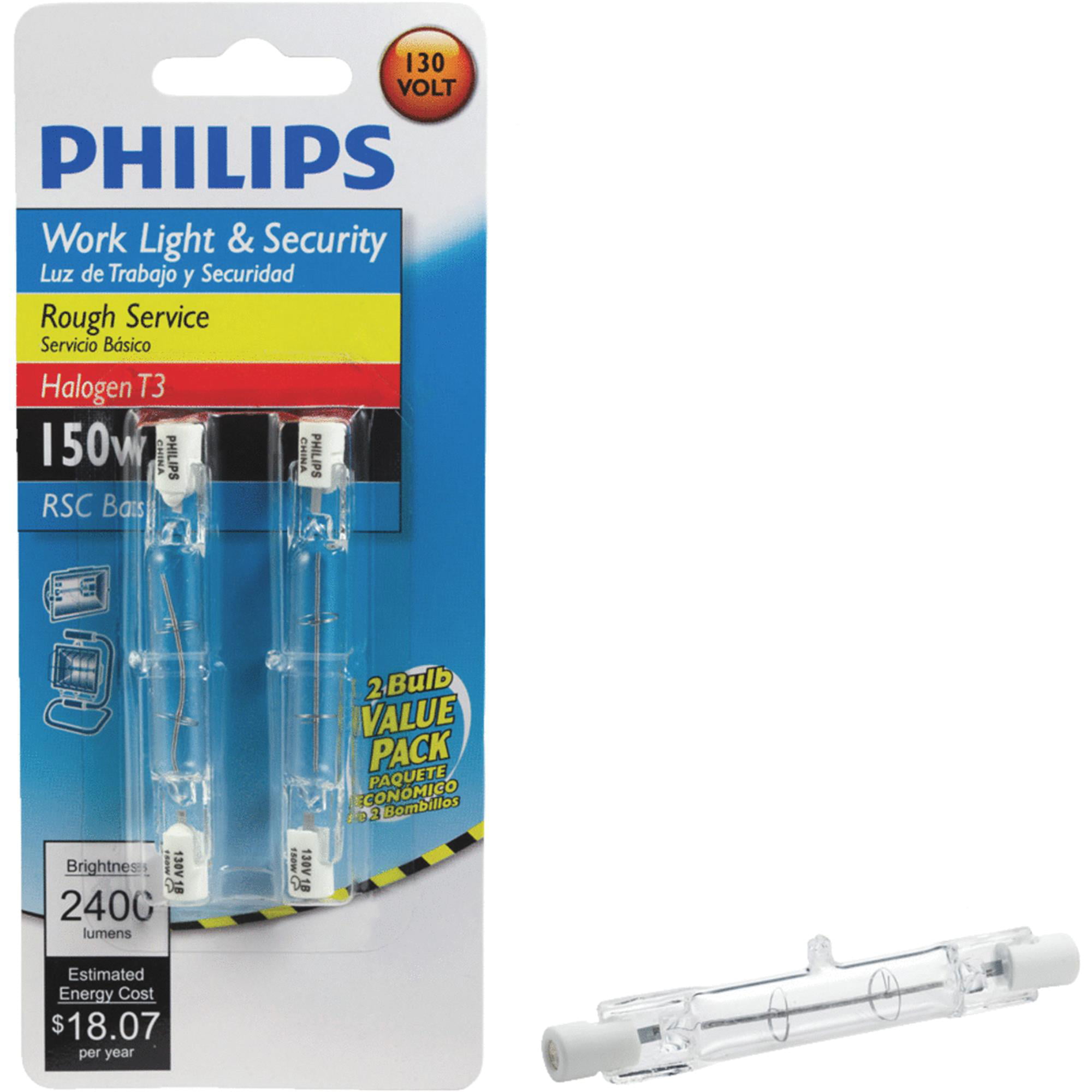 2 PACK PHILLIPS 120 V 150W HALOGEN WORK AND SECURITY LIGHT BULB WITH T3 RSC BASE