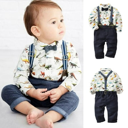 

Yubatuo Toddler Baby Boys Dinosaur Gentleman Bowtie Shirt Romper+Suspenders Pants SetWhite80
