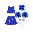 thumbnail image 4 of inhzoy Kids Girls Cheer Outfits Crop Top Skirt sets with Hair Tie, Pompoms, and Socks B Blue 12, 4 of 8