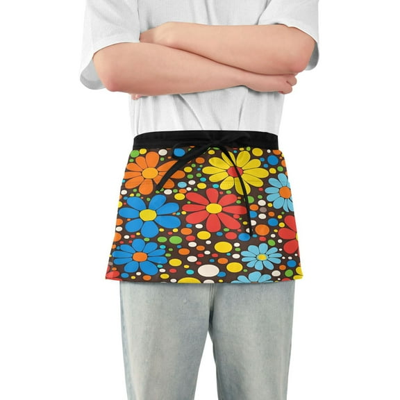 Yayeee Waist Apron with Pockets for Cooking Waterproof Half Server Aprons, Cartoon Flowers