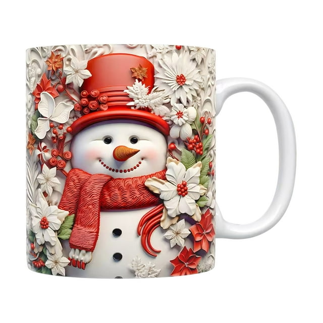 SDNall Coffe Mug Gift, Christmas Mug Set, Inflated Snowman Santa Mug - 15oz/11oz Puffy Design, Perfect for Christmas Coffee Lovers, Funny Christmas Mugs