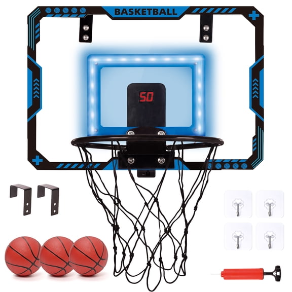 Indoor Basketball Hoop For Kids, Mini Basketball Hoop With LED Lights And Scoreboard, Foldable Basketball Sport Toys Hoop Set With 3 Balls, Indoor Sports Toys Gifts For Boys And Girls