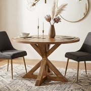 Roundhill Furniture Windvale Cross-Buck Base Dining Table, Oak