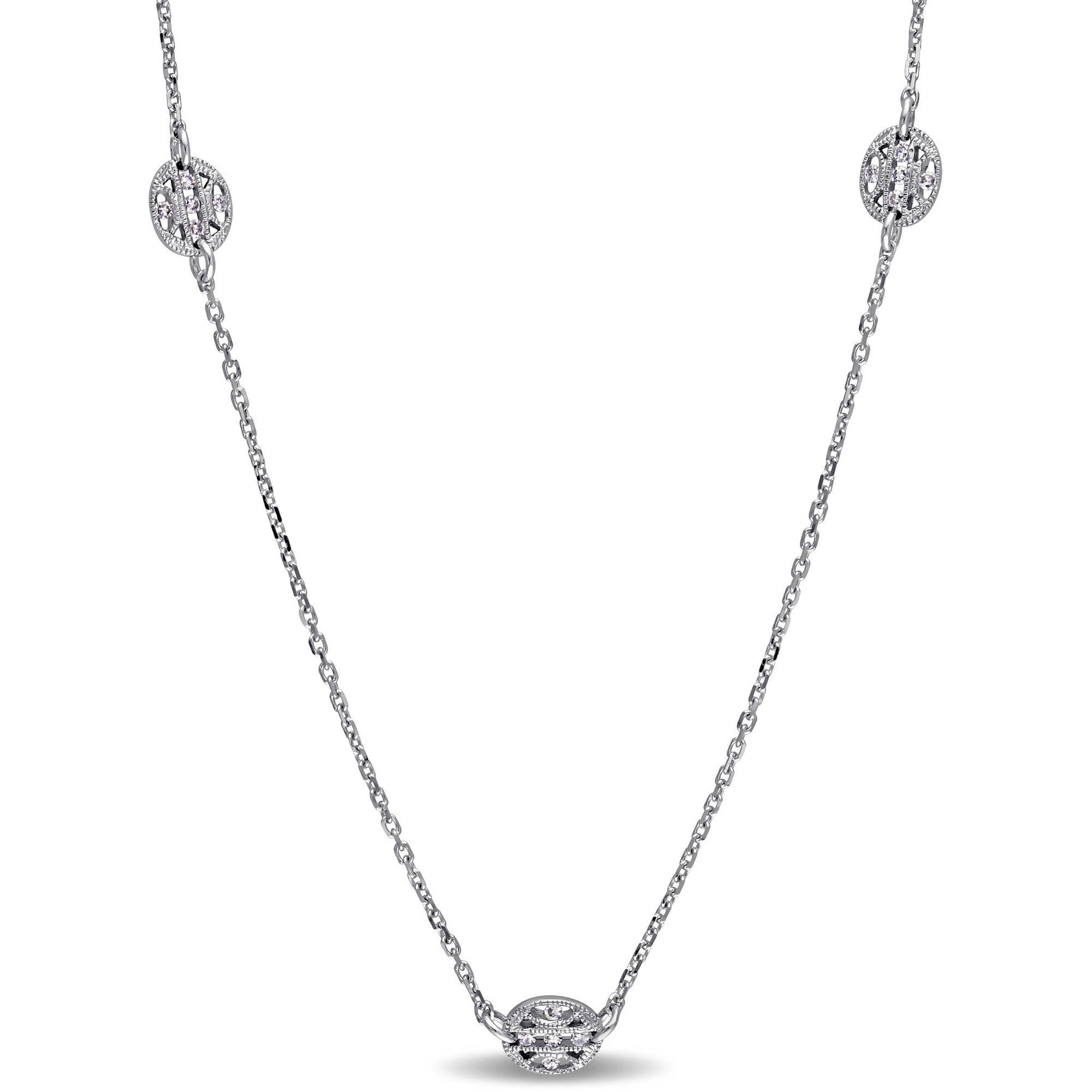 Miabella 1 3 Carat T.W. Diamond 14kt White Gold Vintage Station Necklace, 32" by Miabella