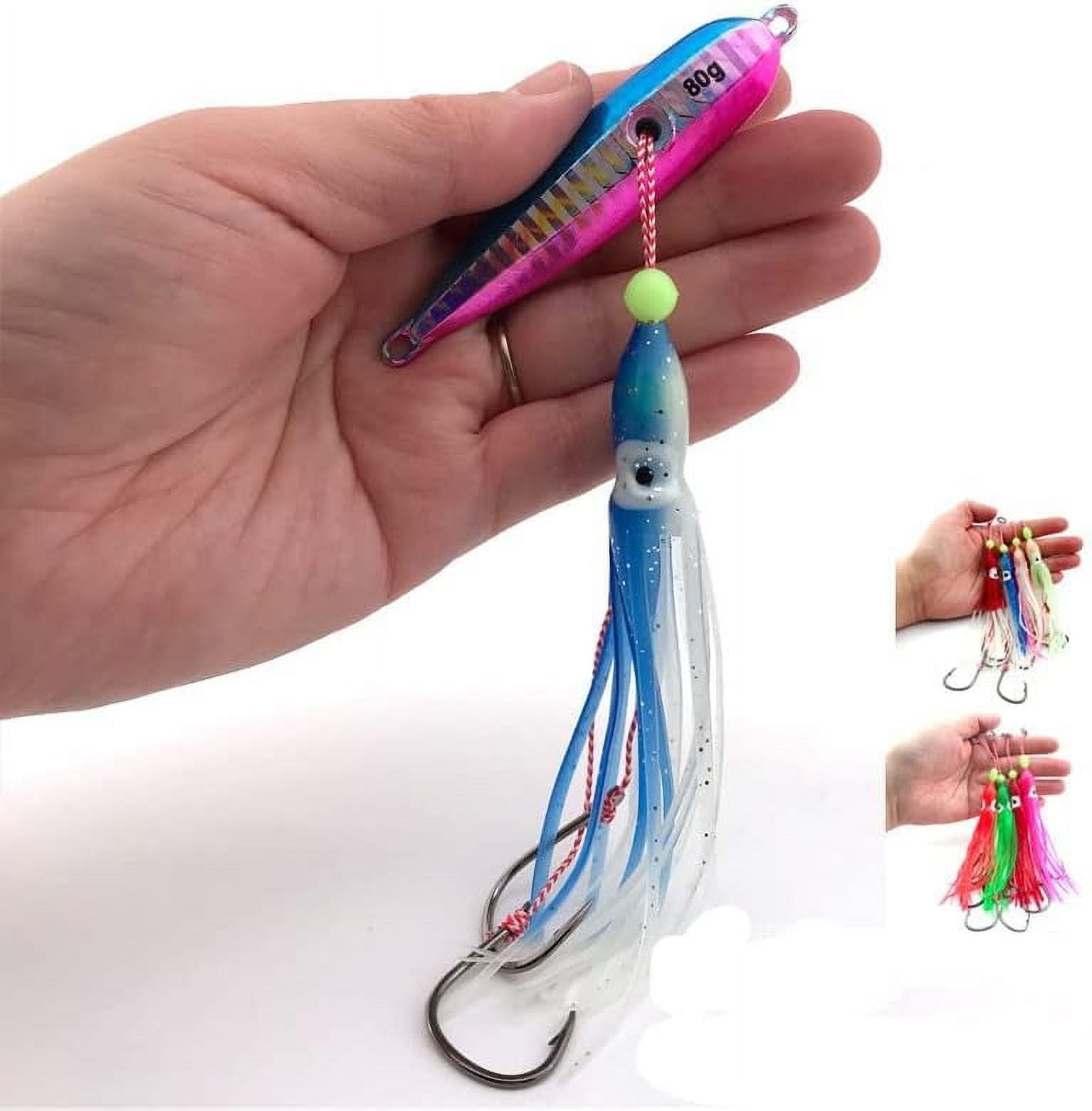 5PCS Saltwater Fishing Lures, Luminous Inchiku Tenya Madai Jig Kabura, Marlin Snapper Grouper, Alloy Steel, Large, 40g-200g