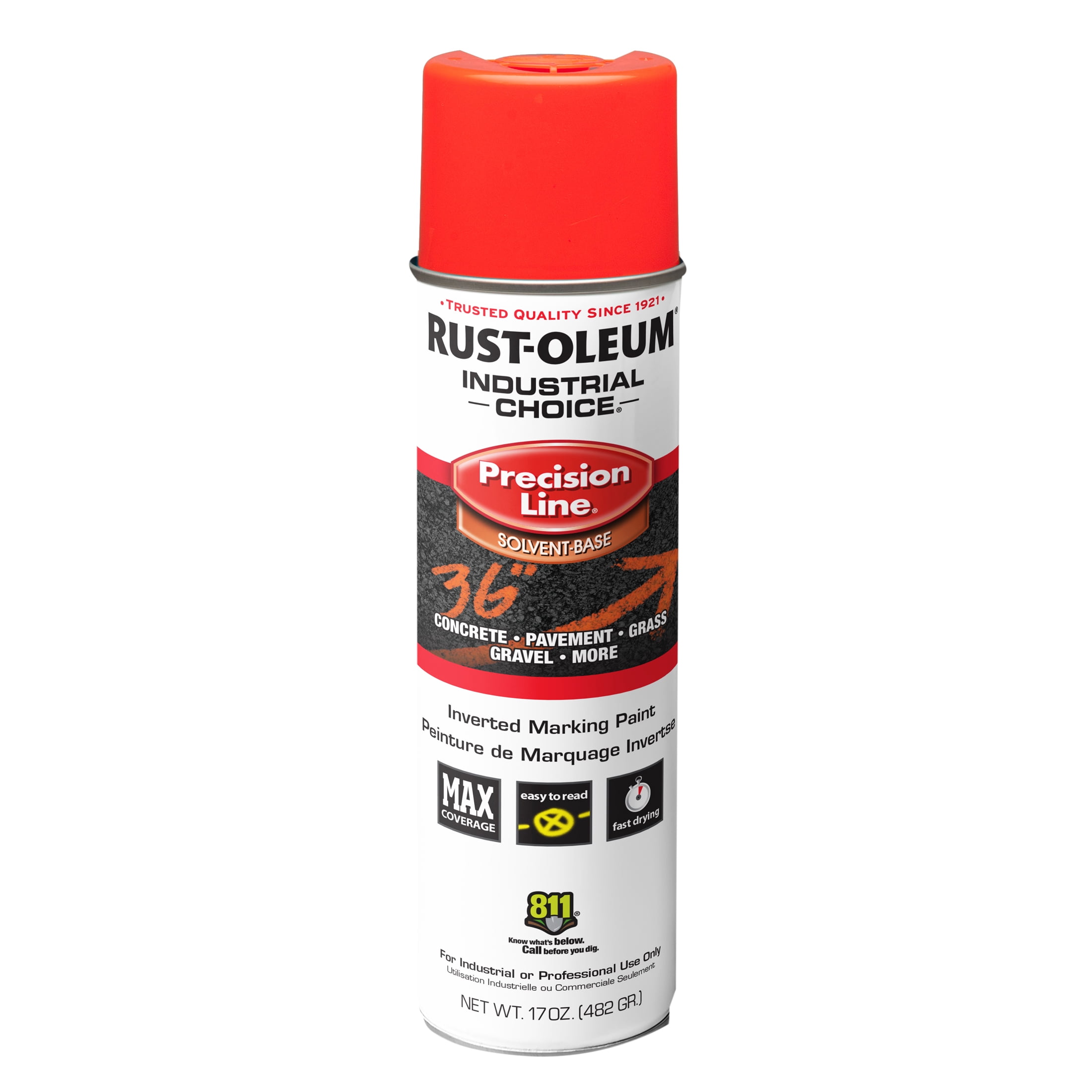 12 Pack, Fluorescent Red-Orange, Rust-Oleum Precision Line Marking Flat Spray Paint- 17 oz