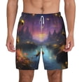 thumbnail image 3 of Uemuo Magical Bees Twilight River Pattern Mens Swim Trunks Quick Dry Board Shorts with Mesh Lining, Stretch Beach Shorts Quick Dry No-Chafing Board Shorts-Medium, 3 of 9