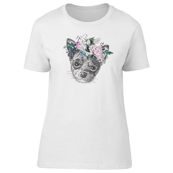 Cute Floral Chihuahua Sketch T-Shirt Women -Image by Shutterstock, Female Large