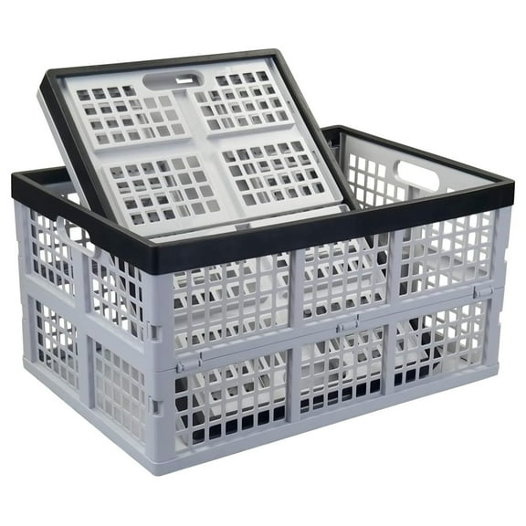 40 L Plastic Folding Storage Crate, Collapsible Storage Crates, 2-Pack