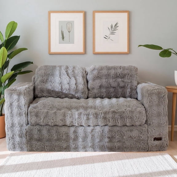 GOODONE Bean Bag Chair Sofa,Giant Loveseat Bubbled Boneless Couch,Modern Soft Comfy Plush Lazy Sofa for Living Room and Apartments,No Assembly Required,Grey