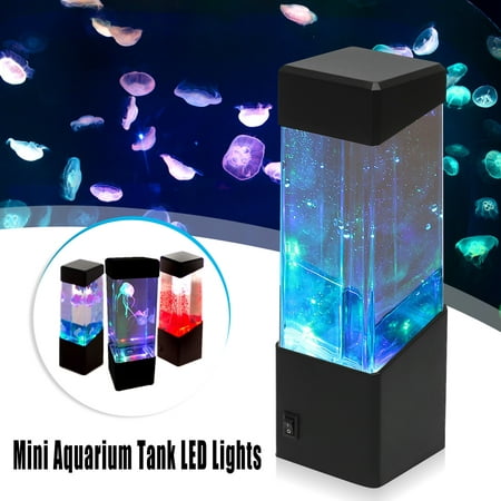 Colorful LED Jellyfish Tank Sea World Mini Aquarium Lamp Nightlight Night Light Bedside Desktop Home Decor for Kids Baby & Adults Bedroom Living Room
