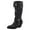 Black, variant on Leozcaa Womens Mid Knee High Boots Chunky Heel Slouchy Metal Buckle Fashion Winter Long Boots Shoes