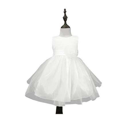 Chiffon Tulle Wedding Pageant Flower Girl Dress Bow Tie Sash Satin Skirt, White 90