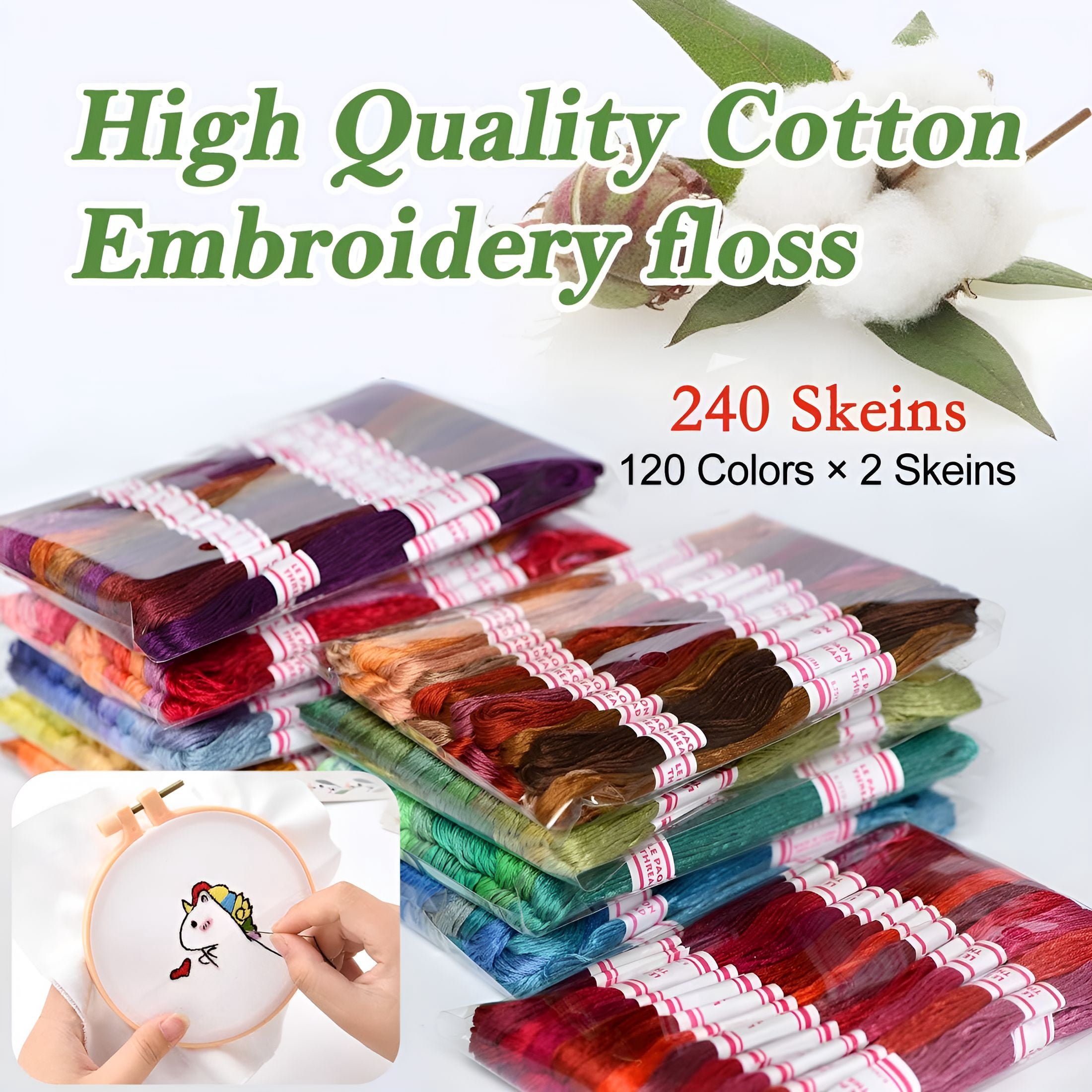 TUWAFE Embroidery Floss 240 skeins 100 Egyptian Long-Staple Cotton Cross Stitch Threads - Friendship Bracelets String - Mercerized Crafts Floss Total 1920M 8M/pc 24pcs/Bag 10 packages