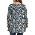 thumbnail image 4 of Dweltoz Plus Size Shirts for Women L-4XL Summer Crew Neck Tops 3/4 Sleeve T-Shirts Oversized Floral Print Tees Blouses,Blue L, 4 of 5