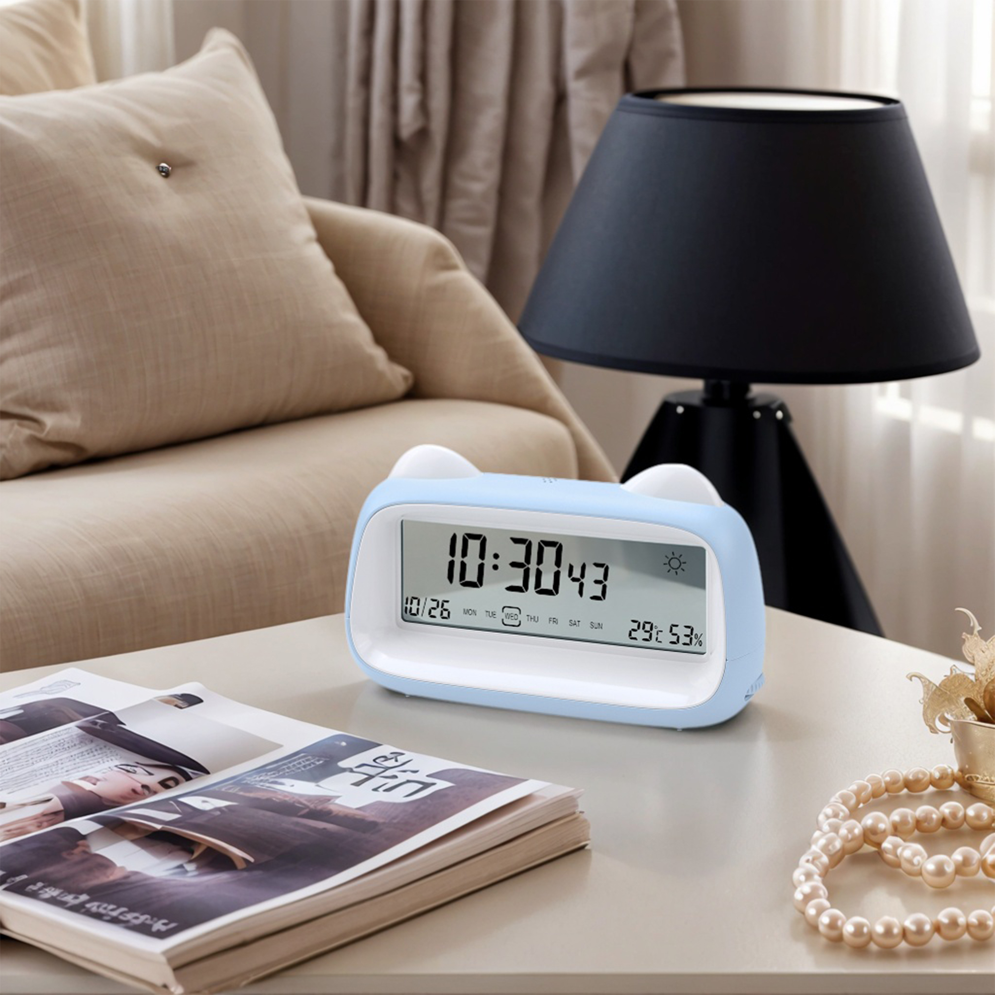 Unique Bargains Backlight Loud Sound Digital Alarm Clock Blue 6.1"L x 1.8"W x 3.7"H