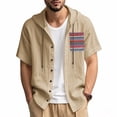 thumbnail image 2 of Camisa de Manga Corta de los Hombres con Capucha de Cárdigan Impresa con Botón con Bolsillos Top Casual para Primavera Verano, 2 of 9
