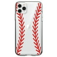 thumbnail image 1 of DistinctInk Clear Shockproof Hybrid Case for iPhone 13 (6.1" Screen) - TPU Bumper, Acrylic Back, Tempered Glass Screen Protector - Red Baseball Stitching, 1 of 2