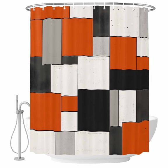 Xipuska Burnt Orange Black Grey Shower Curtain - Water Repellent Fabric Shower Curtains Washable, Modern Geometric Abstract Decorative Polyester Cloth Bathroom Curtains Modern Bath Decor 72"x78"