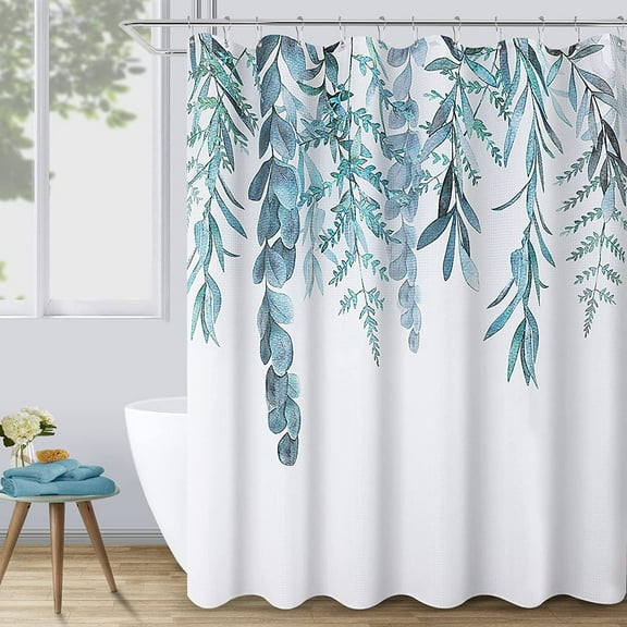 Light Blue Eucalyptus Shower Curtain for Bathroom Dusty Blue Nature Botanical Shower Curtain Set Waffle Floral Leaf Bath Decor Spring Natural Leaves Bath Curtain Greyish Bathroom Set 72x72