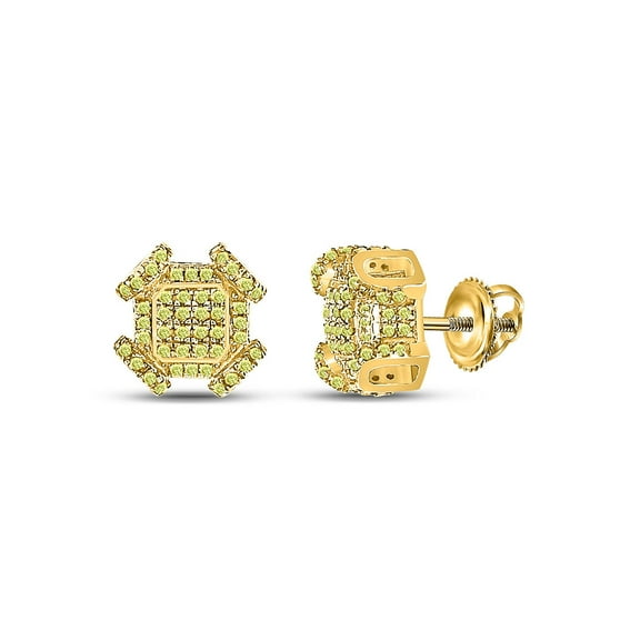 10kt Yellow Gold Mens Round Yellow Diamond Square Earrings 3/8 Cttw