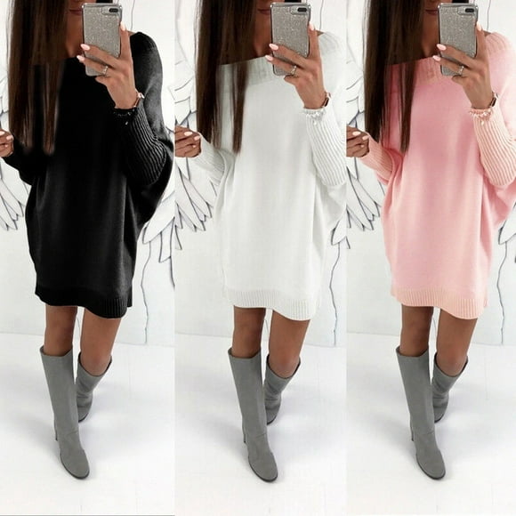 Women Ladies Long Sleeve Casual Loose Knitted Sweater Tops Jumper Pullover Dress