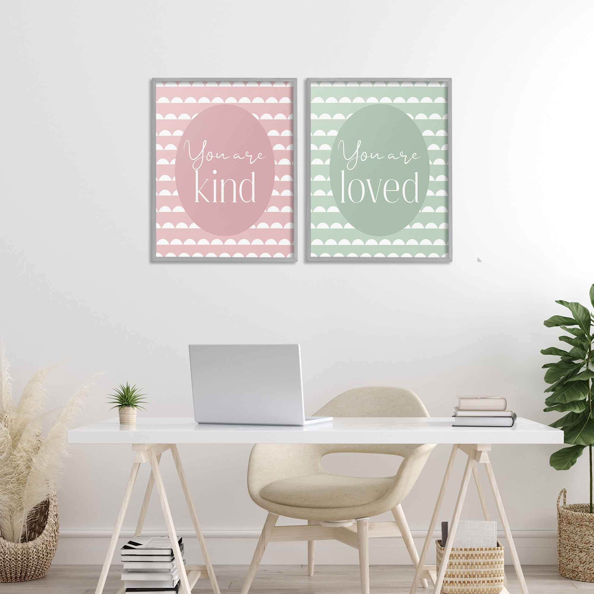 Stupell Industries Pastel Kind & Loved 2 Piece Gray Framed Giclee Art Set, design by Christine Simpson Art