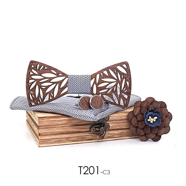 Pajarita de madera Pajarita de madera hecha a mano Pajarita de madera para hombre Gemelos Corsage Square Set