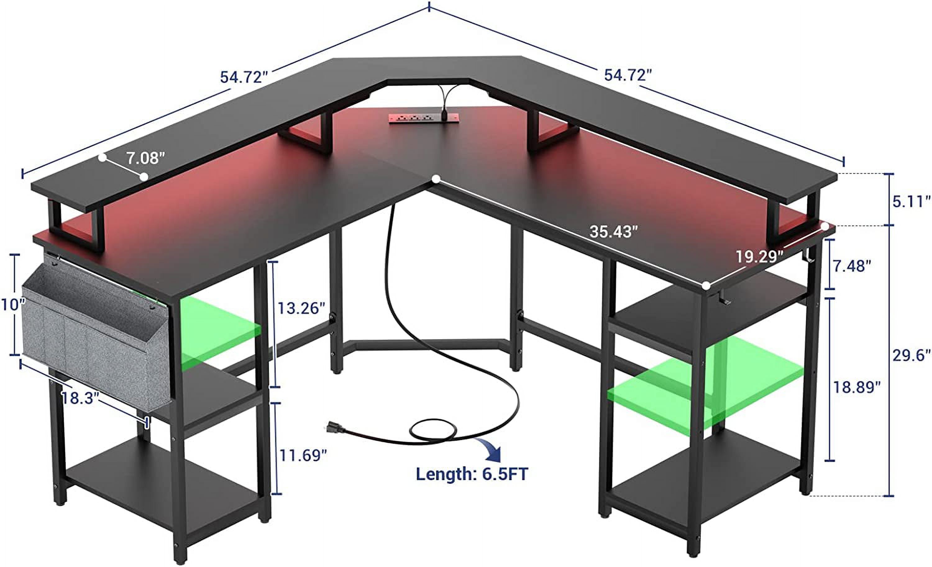 Homieasy 55 L Shaped Multiscreen Desk With Multiple Charging Station