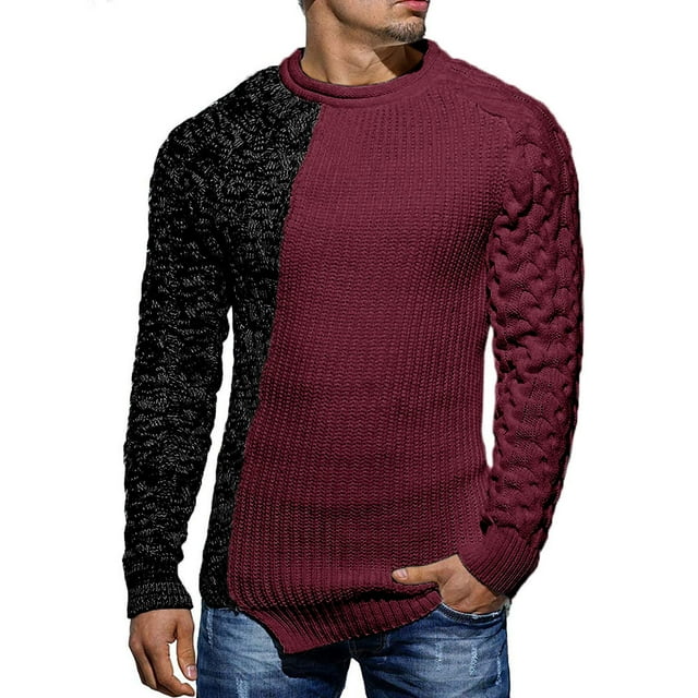 Yskkt Mens Color Block Crew Neck Sweater Pullover Cable Fall Winter ...