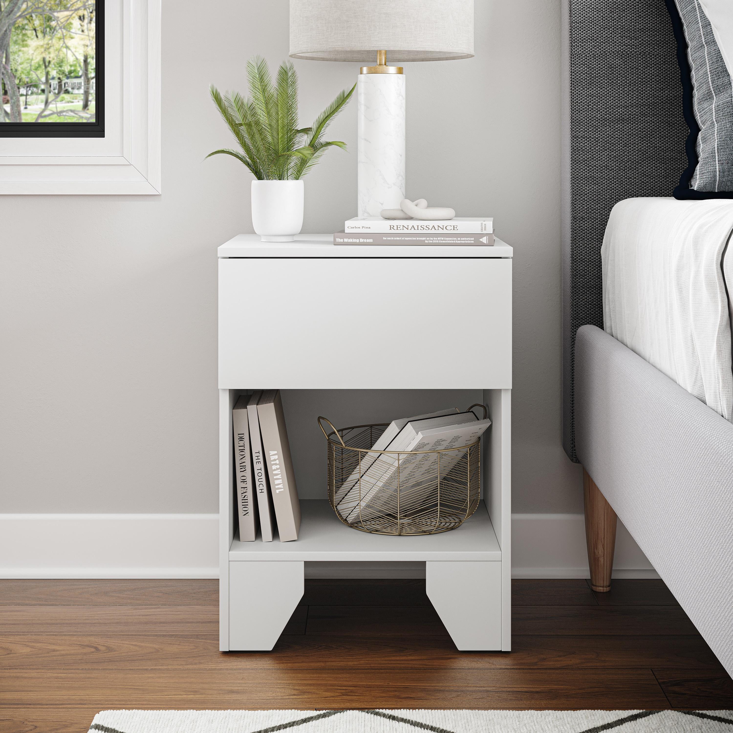 Boyd Sleep Anzio White Nightstand with Smooth Glide Drawer - Bedroom Side Table With Storage