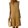 thumbnail image 2 of Summer Dresses for Women Linen Crewneck Sleeveless Sundress with Ruffle Hem Loose Boho Casual Beach Holiday Dress S-2XL, 2 of 8