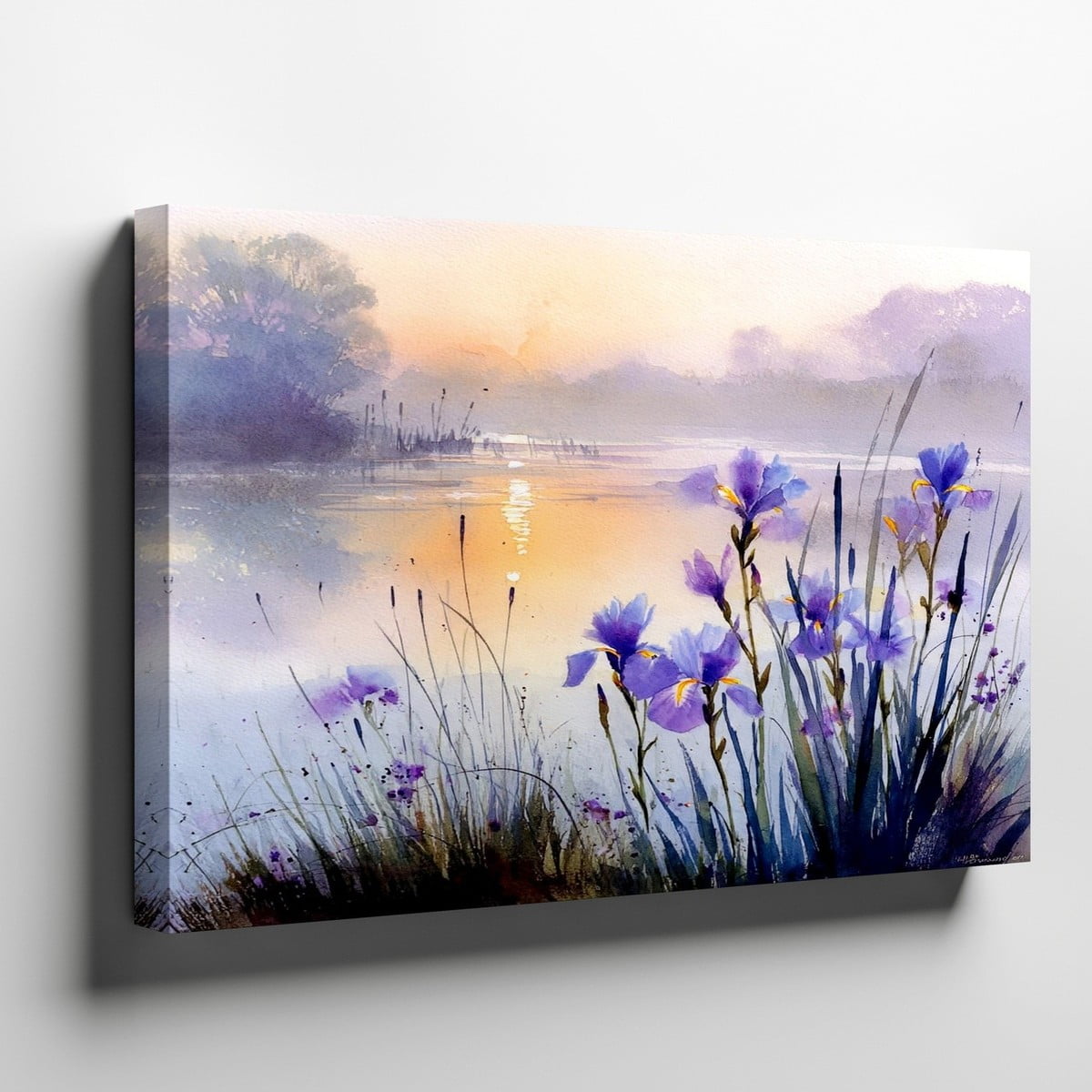 Purple Iris Flowers Lakeside Sunrise Floral Garden Home Coastal Wall Art Coastal Living Room And Gallery Wall Decor