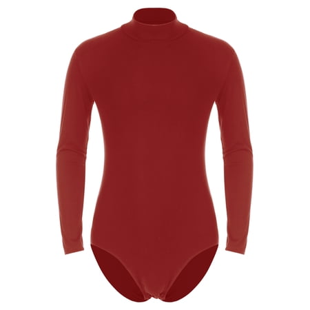 Yeahdor Mens Long Sleeve Bodysuit Gymnastics Figure Skating Dance Costume Press Button Crotch Leotard Red XXL