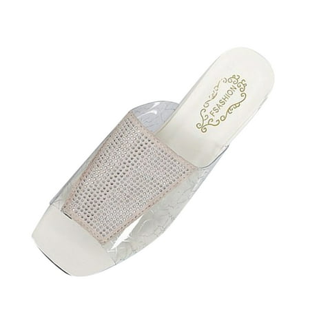 

nsendm Women Animal Slippers Women Transparent Slip Peep Fashion On Summer Thick Slippers And Womens Plush Slippers Shoes White 9