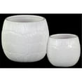thumbnail image 1 of Urban Trends Collection 37321 Ceramic Low Round Pot with Embossed Lines Design Body & Tapered Bottom, White - Set of 2, 1 of 1