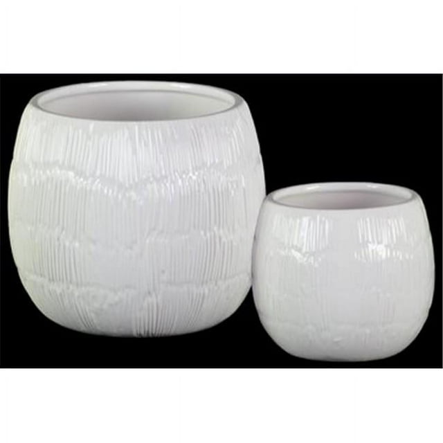 Urban Trend Collection 37321 Pot Rond en Céramique avec Design en Relief Corps & Fond Effilé, Blanc - Ensemble de 2