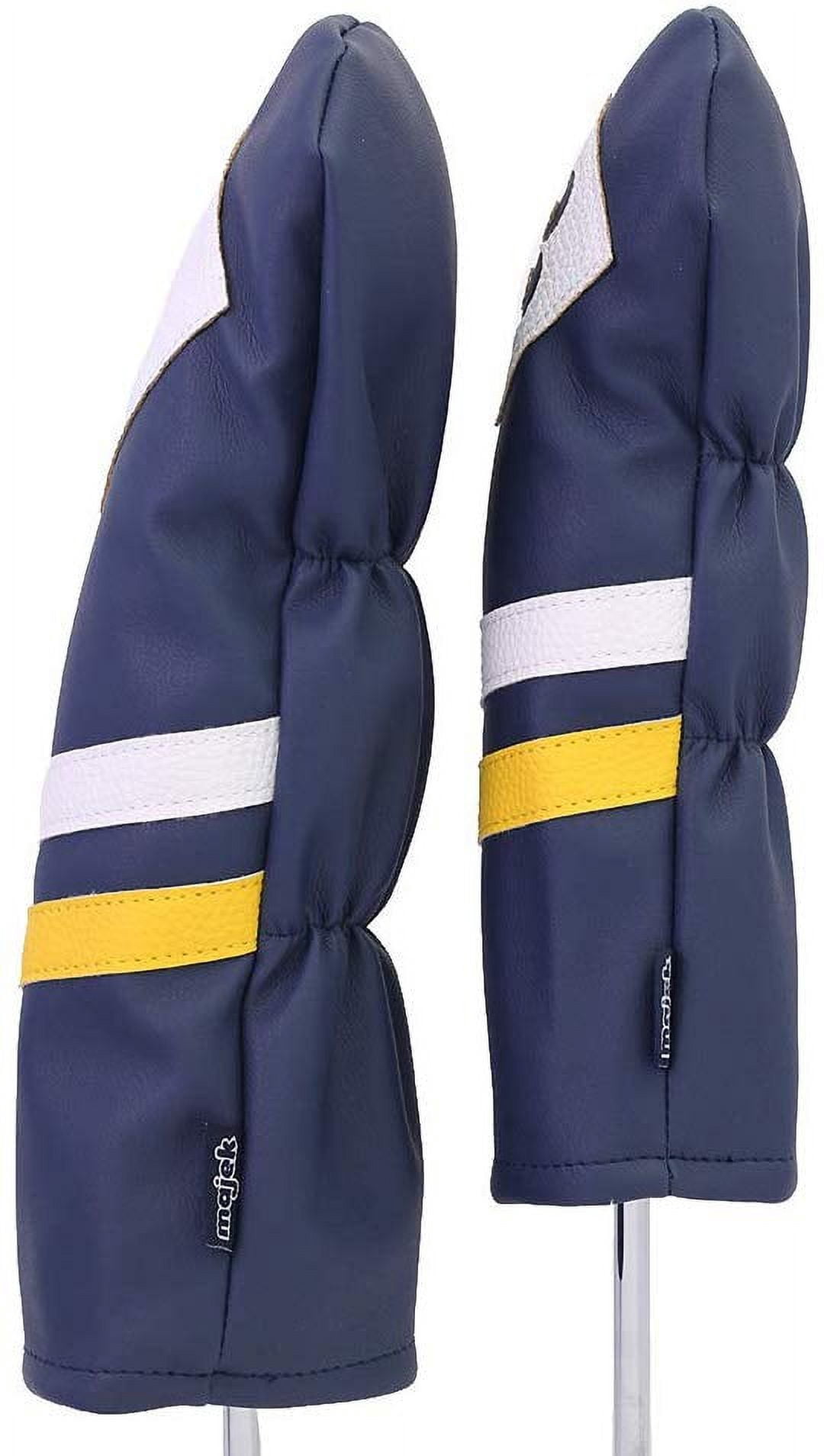 Majek Retro Golf Headcovers Blue White and Yellow Vintage Leather Style 1 & 3 Driver and Fairway Head Cover Fits 460cc Drivers Classic Look